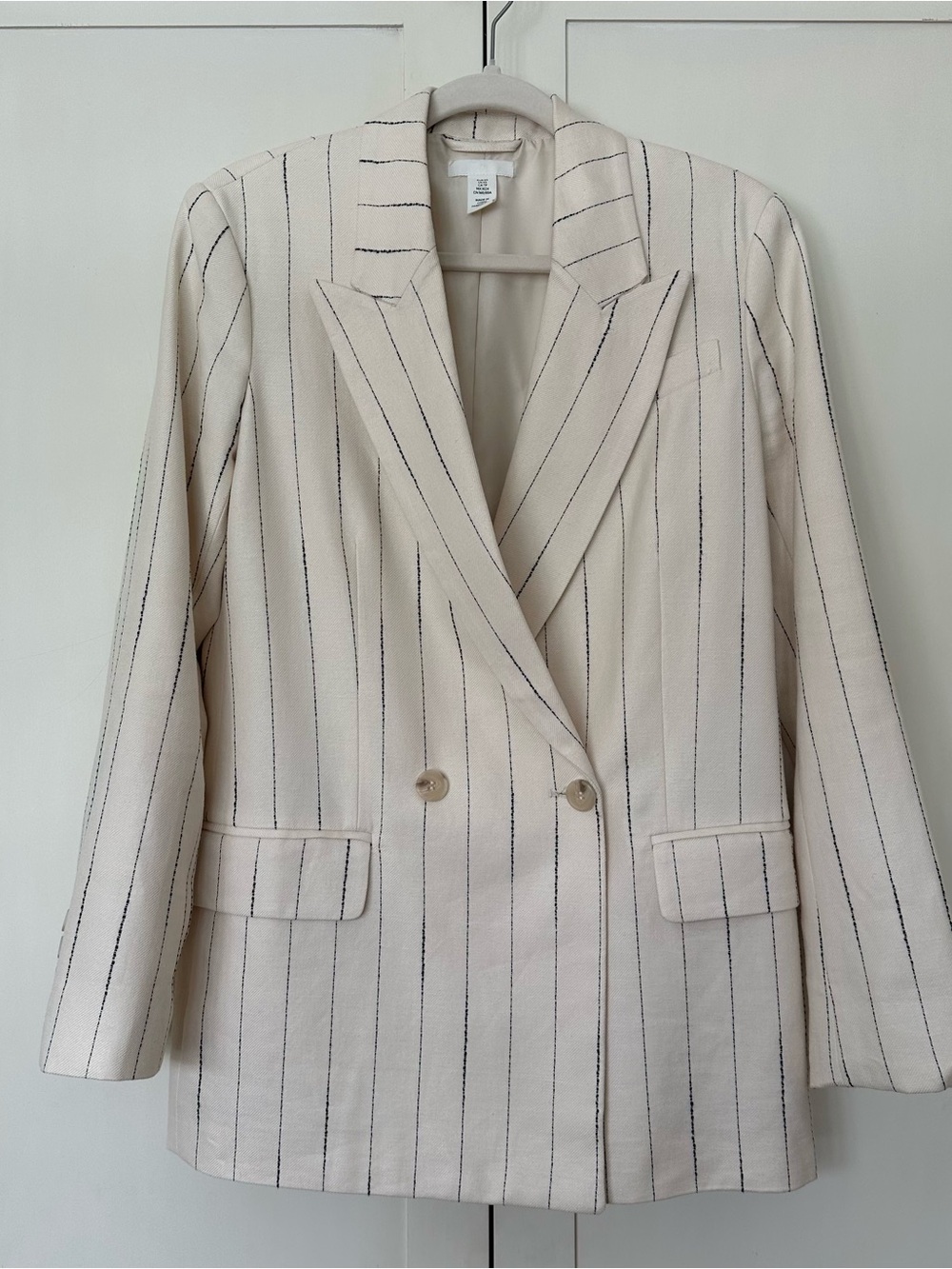 H&M Linen Blend Double Breasted Blazer Women’s Size XS Off White/Cream